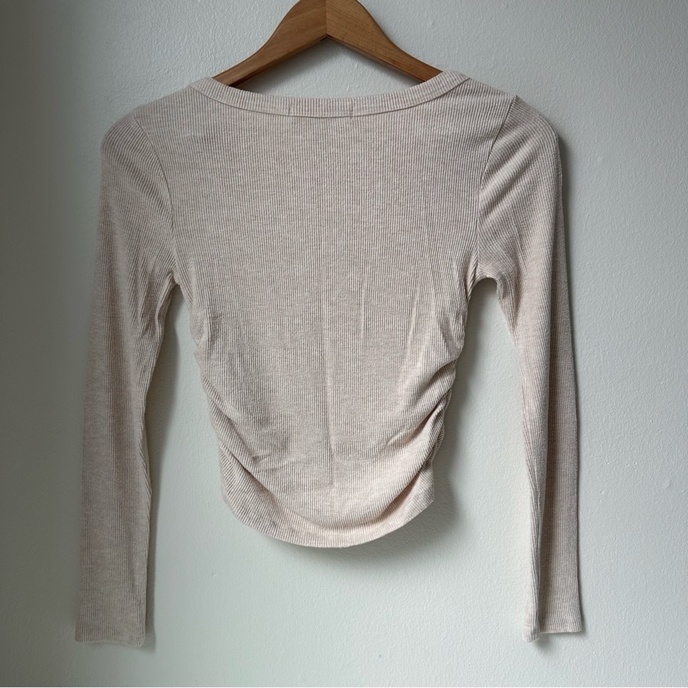 Beige Ruched Long Sleeve Top - Picture 2 of 3